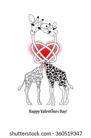 Two lovers giraffe. Postcard to Valentine's Day. Vector illustration