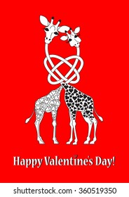 Two lovers giraffe. Postcard to Valentine's Day. Vector illustration