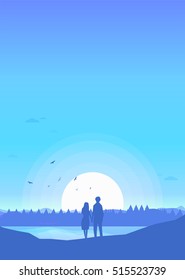 Two Lovers Happy Lovers Looking at the Blue Sky