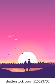 Two Lovers Happy Lovers Looking at the Horizon