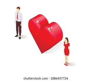 Two lovers and a heart Valentine's Day Isometric