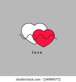 Two lovers hearts, icon of valentines day, wedding element, abstract hearts, logo of meeting website. Vector illustration