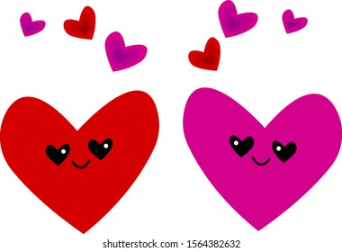 two lovers hearts look at each other and cute smile concept of lovers day objects on a white background