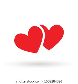 Two lovers hearts. Love symbol. Double heart Icon Vector. Valentine Icon Drawing