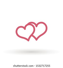 Two lovers hearts. Love symbol. Double heart Icon Vector. Valentine Icon Drawing.