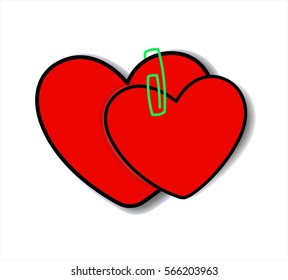 two lovers hearts together bonded clip - a symbol of strong love vector image isolated on white design element