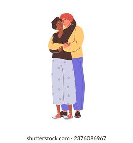 Dos amantes abrazando y besando, un tipo abrazando cariñosamente a una chica, coqueteando. Pareja romántica enamorada, pareja multinacional encantada. Dibujo vectorial ilustraciones aisladas Día de San Valentín feliz