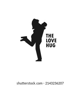 Two lovers hugging simple black vector silhouette illustration.