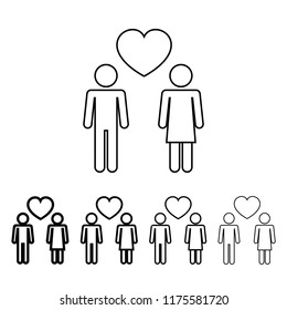 two lovers icon in different thickness style. One of Valentine collection icon can be used for UI, UX