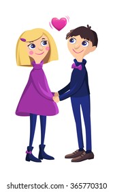 Two lovers isolated on white background. Cartoon vector illustration. Valentines Day Card.