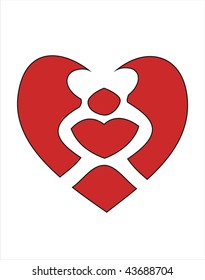 Two lovers kissing in a red heart, a symbol of eternal love.