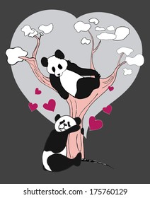 two lovers panda on the tree