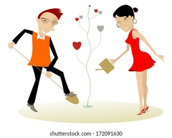 Two lovers plant a tree of love