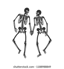 Two lovers of skeleton on the white background. Vector illustration