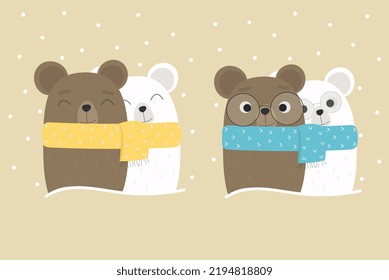 Dos parejas de osos enamorados en la nieve