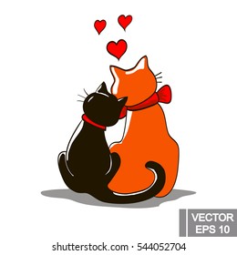 Two loving cats together on white background. vector illustration for your designs, logo, prini, invitation and congratulation card, sticker, etc.