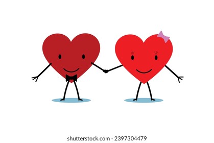 Dos Corazones Amantes De Estilo Plano. Gracioso vector de corazones de estilo plano
