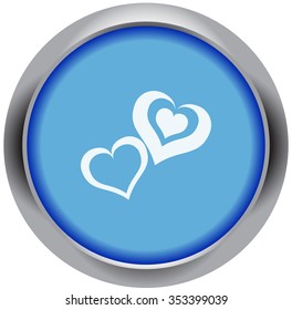 Two loving hearts on St Valentine's day icon on colorful round background