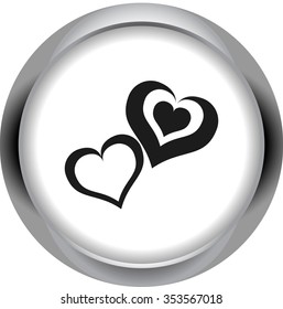 Two loving hearts on St Valentine's day icon on colorful round background