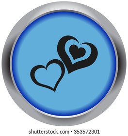 Two loving hearts on St Valentine's day icon on colorful round background