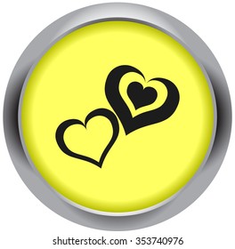 Two loving hearts on St Valentine's day icon on colorful round background