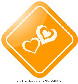 Two loving hearts on St Valentine's day icon on colorful background