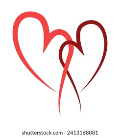 Two loving hearts. Romantic card for Valentine's Day, wedding congratulations, invitations, cute logo, love symbol. Hand drawn linear vector illustration white background for design of print, banner.