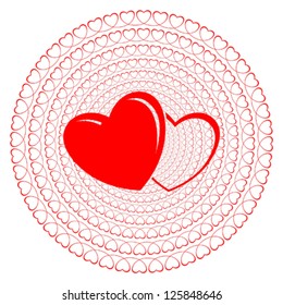 Two loving hearts with round romantic heart frame. High detailed vector.
