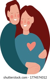 two loving people hugging each other. the happy young man hugs the young woman. flat vector illustration