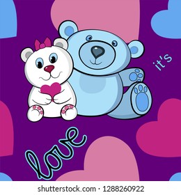 two loving Teddy bears, seamless pattern
