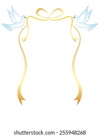 Two loving white pigeons carrying a ribbon bow. beautiful dove clipart for wedding invitations , valentine's day cards