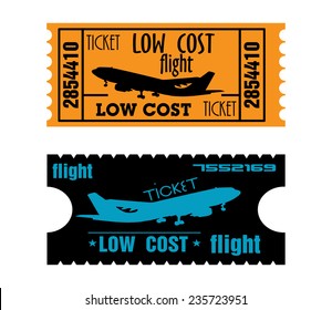 Two low cost flight tickets isolated on a white background
