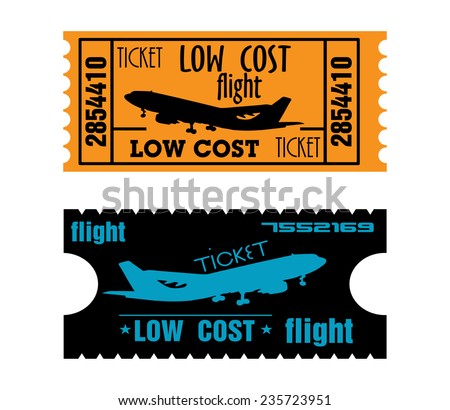 Two low cost flight tickets isolated on a white background