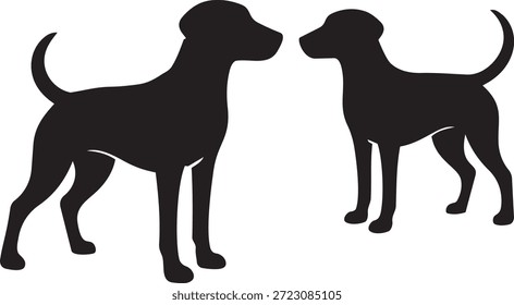 Dos siluetas de perro leales de pie cara a cara en la vista de perfil