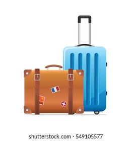 two luggage travel bags isolated on white background. Luggage icon.