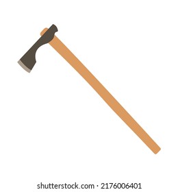 two lugged chopping axe flat design vector illustration. Wooden ax handle and metal blade. Element for woodworking or lumberjack emblem or badge. Flat design cartoon style vector illustration.