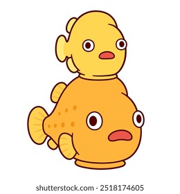 Two lumpsucker fish on top of each other. Cute cartoon lumpfish character drawing. Vector illustration.