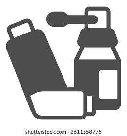 Two lung inhalers solid icon, pharmacy concept. Vector graphics. Inhaler jars for fresh breathe sign on white background, glyph style icon for mobile or web design