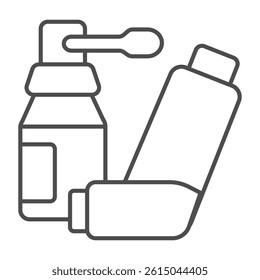 Two lung inhalers thin line icon, pharmacy concept. Vector graphics. Inhaler jars for fresh breathe sign on white background, outline style icon for mobile or web design