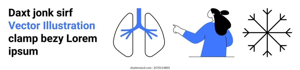 Two lungs, a snowflake, and a person pointing Ideal for medical, respiratory health, winter season, education, and illustration design. Banner for landing page