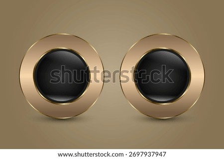 Two Luxury digital circle icon with a smooth black surface and shimmering gold outline. with Modern Elegant Button For Web, UI, UX, and Technology Element vector illustration