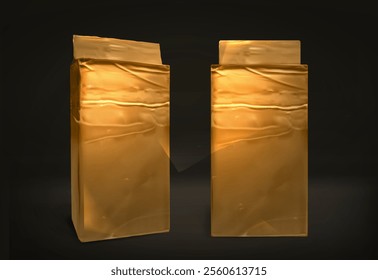 Two  luxury gold coffee packaging . Realistic coffee packaging 3d on the black background
