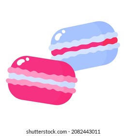 Two macaroon cakes. Wedding and valentine day concept. Vector cartoon isolated illustration.