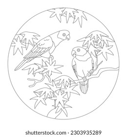 two macaw bird line vector design