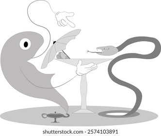 Two magical creatures drinking martini