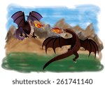 Two magical dragons, vector illustration