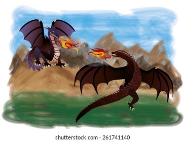 Two magical dragons, vector illustration