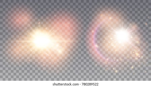 Two magical explosions with colorful particles, dust and raibow. Golden stars illustration.