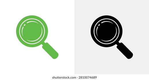 Two magnifying glass in green and black colors, simple flat symbols for search, research, zoom, and investigation tasks, isolated