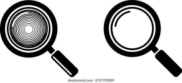 Two magnifying glasses with different focal views examining an invisible subject Vector